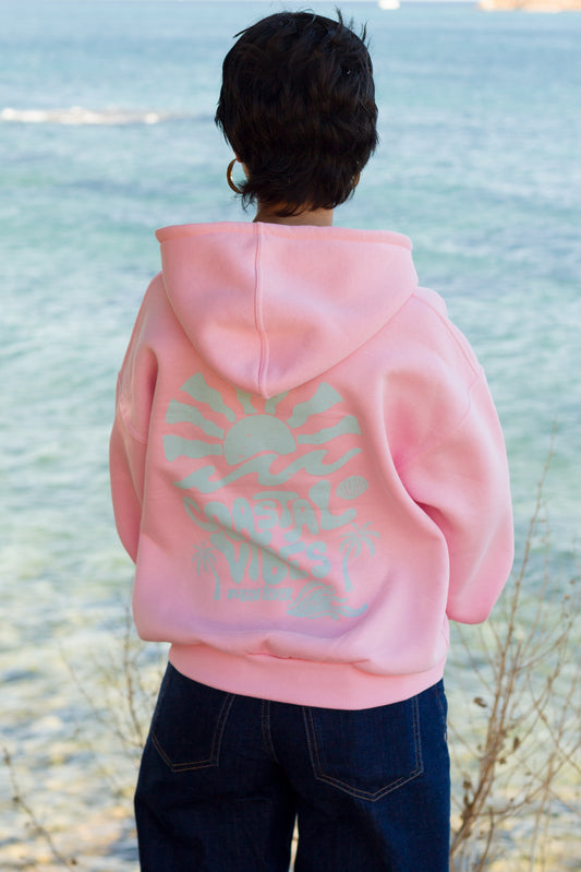 Back view of the Sevi Waves pink oversized jacket from the TIDE SHIFT FW26/27 collection.