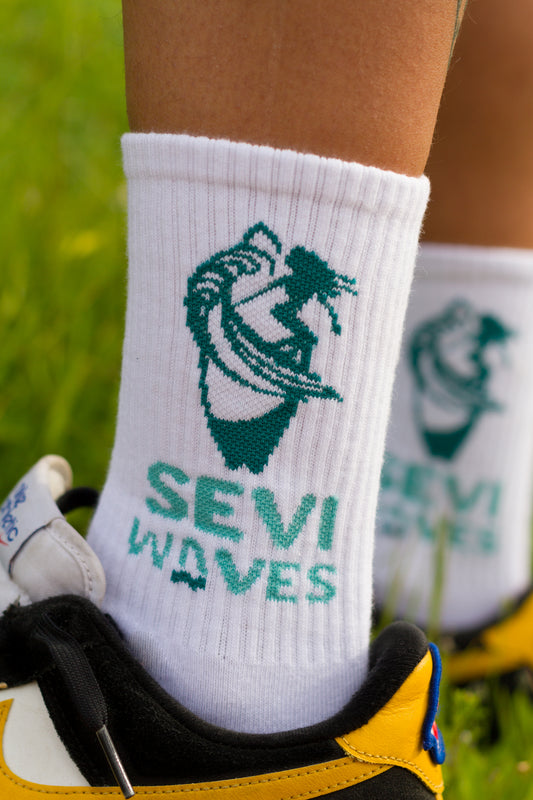 unisex socks with a surf girl on it